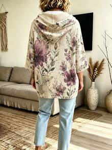 Sweater Pullover Berkerudung Longgar dengan Motif Bunga dan Daun untuk Wanita Ukuran Plus, Model Kasual Serbaguna, Cocok untuk Perjalanan Sehari-hari, Kencan, Pesta Ulang Tahun, dan Musim Gugur. - MultiWarna - View 3