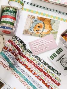 8 rollos de cinta washi con lunares, corazones y flores, cinta decorativa rasgable a mano, perfecta para collages de diarios manuales, envolver regalos, hacer tarjetas y scrapbooking - Multicolor - Ver 3
