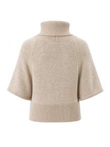 French Style Gentle Elegant Cable Knit Pullover Cape Sleeve Sweater Autumn Loose High Neck Knit Top Women - Khaki - View 7
