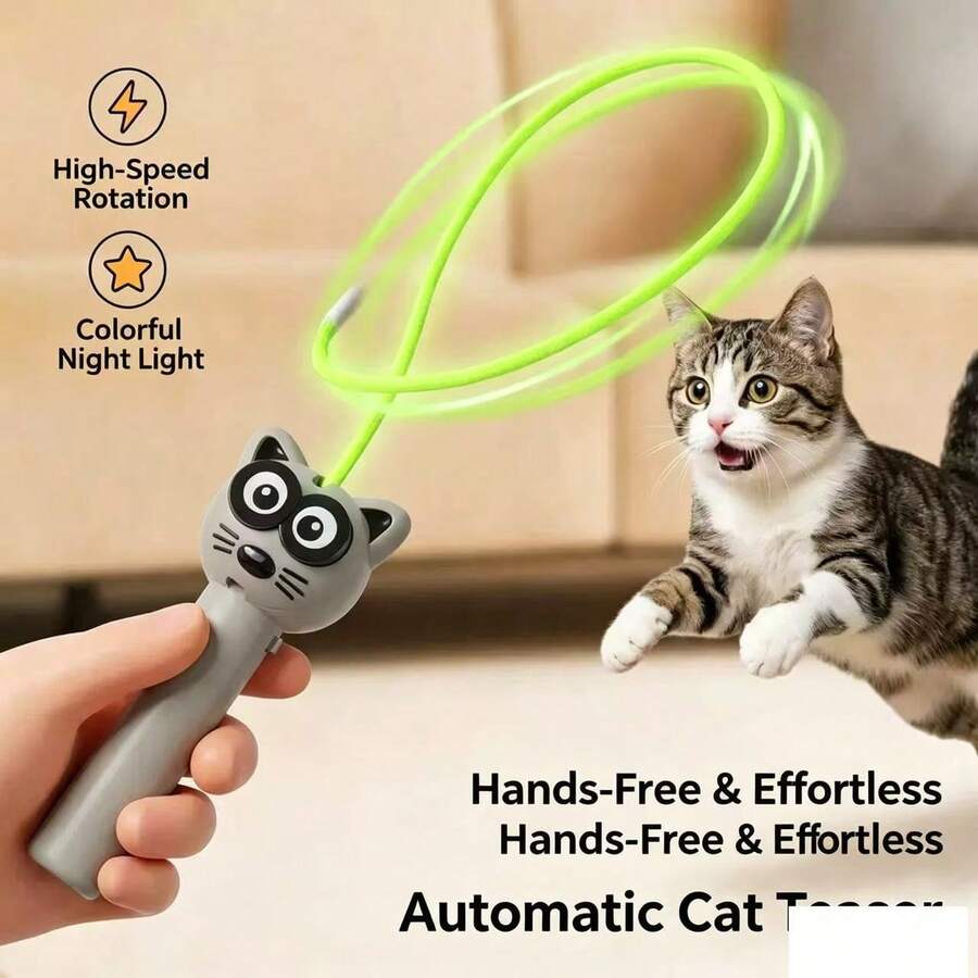 Automatic Rotating Cat Teaser Toy With LED Glowing Rope, Hands-Free Electric Cat Teaser Toy, High-Speed Rotating Interactive Kitten Exercise Toy With Colorful Night Light, Suitable For Indoor Cats - Multicolor - View 1
