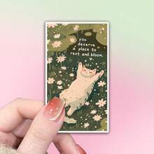 1/2/5pcs "You Deserve A Place To Rest And Bloom" Cozy Cat Napping In Daisy Garden Stickers, Suitable For Laptop, Water Bottle, Diary, Scrapbook, Mental Health Encouragement Gift For Teenage Girls And Women - A - View 7