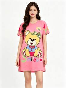 Cute Cartoon Pajama Set 4 Pieces - Pink - View 7
