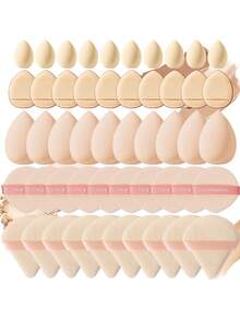 50Pcs/6pcsMulti Color Pink Nude Brown Makeup Sponge & Velvet Powder Puff Set Dry Wet Dual Use Cosmetic Blending Sponge Triangle Round Mini Puff For Foundation Concealer Loose Powder Makeup Tools - Apricot - View 1