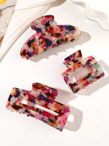 1pc Acetate Bohemian French Vintage Elegant Floral Marble Pattern Square & Half-Round Hair Claw, Creative New Design IN Style Sweet Bangs Half-Up Bun Hair Clip, Hair Claw For Back Of Head, Hair Sectioning, Slouchy Styling, Head Shape Modifier, Personalized Minimalist Versatile Casual Streetwear Afternoon Tea Hair Accessory - Multicolor - View 3
