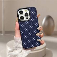 1pc Black Polka Dot UV Printed Pattern Design Leather Texture Phone Case - Multicolor - View 3