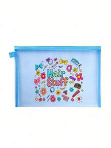 Cute Hair Stuff Cartoon Print Mesh Storage Bag, 6 Colors & Multiple Styles Available, Transparent Mesh Design For Easy Visibility Of Hair Ties, Hair Clips, Combs, Bangs Stickers And Other Hair Accessories, No Need To Search,Back To School - Multicolor - View 12