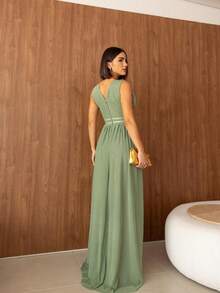 Micro Tulle Long Party Dress Simple Zipper Party Wedding - Verde Oliva - Ver 2