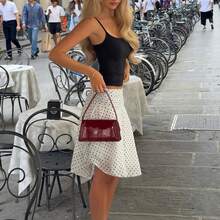Women's White High Waist Polka Dot Midi Skirt, French Style Casual Chiffon Skirt For Vacation And Everyday Wear - 白色 - 查看 3