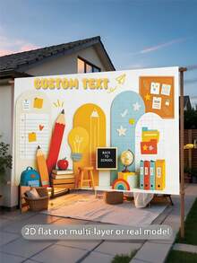 Pancarta de fondo personalizable con texto para fiesta temática de regreso a la escuela, diseño de decoración con lápiz, cuaderno, mochila, globo terráqueo, manzana, nota adhesiva y estrella, tema de regreso a la escuela, adecuado para ceremonia de apertura del nuevo semestre, reunión de clase de regreso a la escuela, decoración del aula, decoración de fondo para registro de eventos del campus, pancarta de fotografía de vinilo - Multicolor - Ver 4