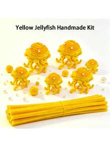 毛絨管狀手工DIY套件，柔軟可彎曲毛絨棒水母手工藝，完整手工材料包，適用於節日裝飾與創意手工項目 - Yellow - 查看 10