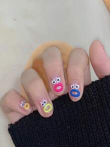 1pc Big Mouth Monster Relief Nail Sticker 3D Jelly Big Mouth Monster Eyes Face Cartoon Nail Art Sticker - Multicolor - View 9