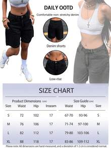 Women's Solid Color Bermuda Denim Shorts Casual Black Summer - Black - View 8