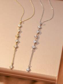 1pc Luxury Elegant Y-Shaped Eight-Pointed Star Square Pendant Necklace, Long Necklace For Women And Girls, Versatile For Daily Wear, Commuting, Dating, Party, Banquet, Wedding - Multicolor - View 2