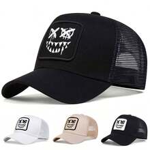 1pc Men's Smiling Face Embroidered Trucker Hat, Casual Baseball Cap For Street Fashion, Suitable For Spring, Autumn, Travel, Beach,Summer,Holiday - Multicolor - View 10