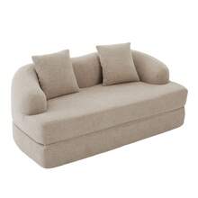 2-In-1 Convertible Sofa For Two People, With Two Cushions, Unfoldable Double Sofa Bed, Versatile Sofa For Guest Rooms And Living Rooms (Khaki Caterpillar) - Khaki - View 8