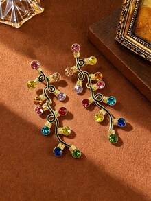 1 Paar bunte Strass-Ohrringe in Weihnachtsbaum-Form, Damen Dopamin-Farben Mode-Reben-Ohrringe, geeignet für Hochzeit/Party/Sommer-Strandurlaub, exquisites Feiertagsgeschenk für Jahrestag/Weihnachten - bunt - Übersicht 8
