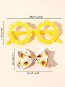 2 Stücke Mädchen Sonnenblumen Schleife Pailletten Doppelschicht Blumen Haarspangen, Gelbe Zahnrad Rahmen Brille, Party & Feiertag Kinder Haaraccessoires - Gelb - Übersicht 6