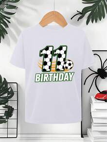 Camiseta unisex, 1 pieza [Diseño estampado – Sin textura] Camiseta de cumpleaños con diseño de fútbol para niños y niñas, regalo para el Día del Niño de 11 años – Estampado de dibujos animad - Blanco - Ver 2