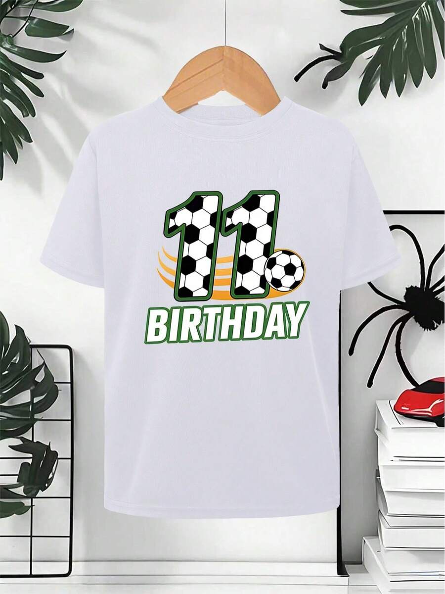 Camiseta unisex, 1 pieza [Diseño estampado – Sin textura] Camiseta de cumpleaños con diseño de fútbol para niños y niñas, regalo para el Día del Niño de 11 años – Estampado de dibujos animad