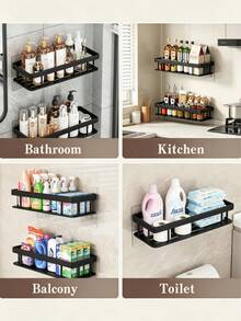 1pc/2pcs Wall-Mounted Shower Caddy, Thickened Large Capacity, Durable Plastic Material, No Drilling Required For Installation, Adhesive Bathroom Shower Rack, Bathroom And Kitchen Floating Storage Shelf, Organizer Rack, Space-Saving, Easy To Install, Suitable For Storing Toiletries, Cosmetics And Sundries, Applicable To Bathroom, Shower Room, Vanity, Etc. - Multicolor - View 6