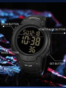 SANDA. SANDA Fashion Waterproof Multi-Function Watch For Teenagers, Single Display Large Dial Luminous Student Wristwatch - one-size - View 4