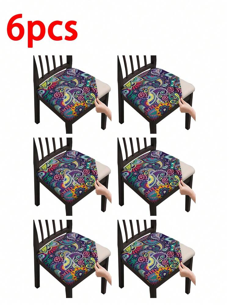 4/6pcs Printed Small Square Chair Covers Suitable For Restaurant Chairs, Elastic Chair Covers Removable And Washable For Restaurant Kitchen Chairs - Multicolor - View 19