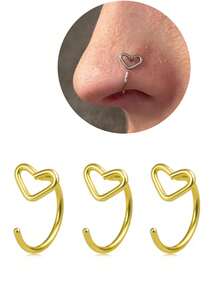 3pcs Multi-Color Minimalist Open Heart C-Shaped Nose Rings, Exquisite Hollow Heart Nose Piercing Jewelry, Suitable For Daily Wear - Nose Piercing - View 6