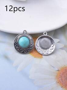 12 peças de pingentes para brincos boémios em prata envelhecida, pena, gota de água e turquesa falsa em acrílico, para fazer joias DIY - prata antiga - Ver 10