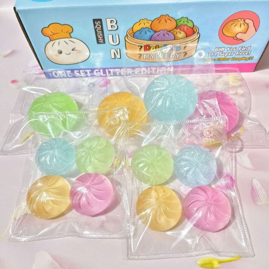 1套4件透明餃子捏捏樂,青少年紓壓玩具,亮片餃子捏捏樂盒,麥芽糖餃子拉扯玩具,趣味發洩玩具 - 彩色 - 查看 1