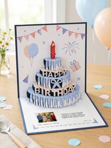 1pc Custom Photo And Text Birthday Pop Up Card,Standing Cake Popup Greeting Card,Keepsake Birthday Present For Her Bestie Mom BFF - Multicolor - View 3