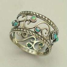 Wide Hollow Outline Ring, Vintage Scrollwork Craftsmanship With Beaded Detail Design, Fashionable And Elegant With Unique Exotic Flair, Versatile Jewelry For Daily Wear And Parties, Perfect Gift For Holidays - Silver - View 1