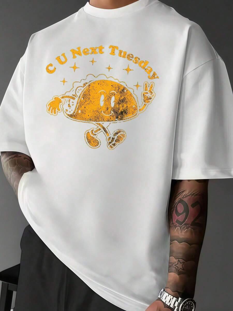 Taco sonriente con gesto de paz y estrellas que transmite alegría y humor camiseta de hombre cómoda moderna casual - Blanco - Ver 1