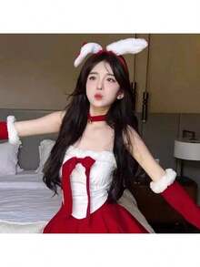 1pc Halloween Red Rabbit Ear Headband Cute Plush Rabbit Ear Headpiece Pure Desire Bunny Girl Cosplay Sweet Girl Decoration - Multicolor - View 2