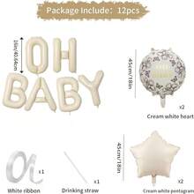 Banner de Balões Metalizados OH BABY Branco Creme, Decoração Neutra para Chá de Bebé, Balões Mylar Redondos e em Forma de Estrela com Flores, Decoração de Fundo para Festa de Revelação de Género e Gravidez - Multicolorido - Ver 9