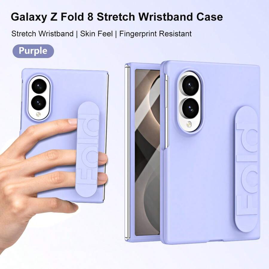 Phone Case With Retractable Wrist Strap For Samsung Galaxy Z FOLD3/FOLD4/FOLD5/FOLD6/FOLD7/FOLD8/FOLD8Ultra/W26, Minimalist Solid Color, Comfortable Touch, Fashionable Versatile Design - Light Purple - View 1