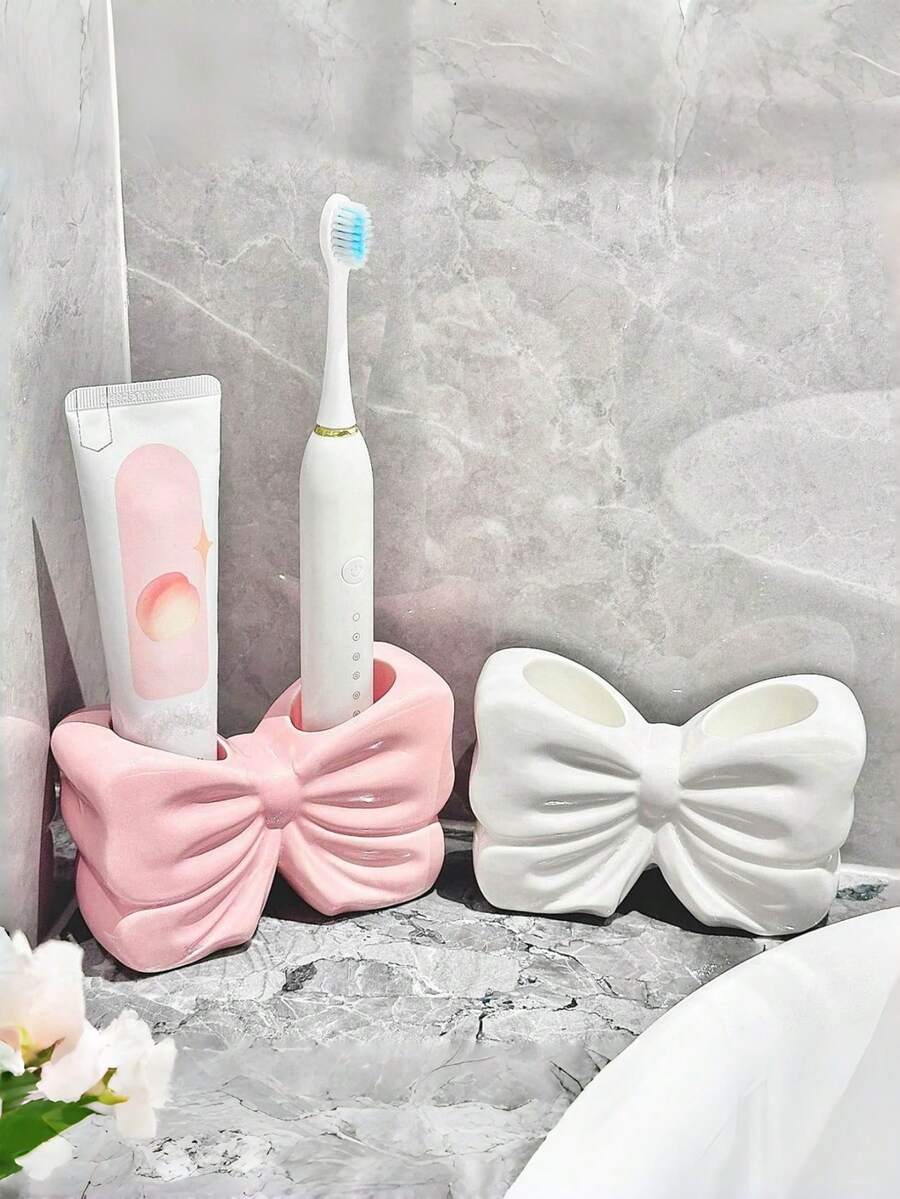 1 pieza Soporte para cepillo de dientes con lazo, accesorio independiente para encimera de baño, estante organizador de tocador, tubo de almacenamiento de pasta de dientes, sin necesidad de energía - Multicolor - Ver 1