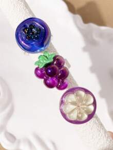 1pc/3pcs Colorful Purple Grape, Mangosteen, Blueberry Artificial Fruit Shaped Women's Ring, Cute Realistic Fruit Ring Creative Fashion Accessory - Purple - View 8