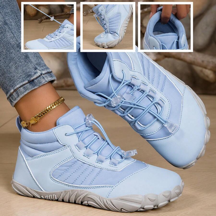Women's Mid-Top Fashion Casual Sports Shoes, Wide Toe Box Suitable For All Foot Types, Lightweight Non-Slip Leather Upper Waterproof For Daily Wear, Walking, Hiking And Trekking - Blue - View 1
