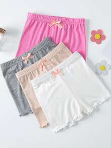 8pcs/Pack Girls Cute Ruffle Trim Leggings, Versatile Daily Wear Safety Shorts - White - View 3