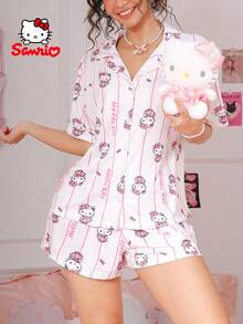 SANRIO 2件組女款粉色與白色短袖短褲套裝，睡衣，可愛睡衣套裝，居家服套裝 - 淺粉色 - 查看 3