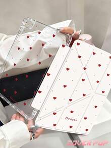 Minimalist Red Hearts & Polka Dots Pattern Tablet Case Compatible With IPad 10th Generation, 9.7/10.2/10.5/10.9/12.9/Pro 11, Compatible With Samsung Galaxy Tab S6 Lite 10.4-Inch, Compatible With Kindle Paperwhite 12th Gen 2024, Kindle (11th Generation-2024 Release), Auto Wake/Sleep,Y-Shape Folding Tablet Cover With Multiple Viewing Angles, Y2K Style & Spring Romance. - Multicolor - View 2