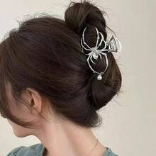 Pinza para el pelo personalizada  para mujer, diseño de garra de araña con calavera de Metal de aleación de perlas de imitación y diamantes de imitación para uso diario - Negro - Ver 4
