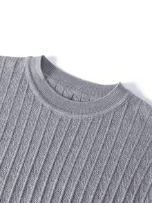 Men's Classic Round Neck Textured Short Sleeve Sweater, Suitable For Summer Outings, Essential Fashion Knit Top - Grey - View 7