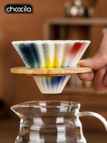 choxila 1pc Rainbow Ceramic Coffee Dripper Cup, Colorful Pour-Over Coffee Filter Cup, Cake Cup, Coffee Filter Cup, Pour-Over Coffee Filter Cup - Rainbow Origami Filter Cup - View 3