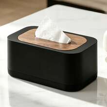 Wooden Grain Lid Luxury Tissue Box, Dust-Proof Tissue Paper Storage Box, Suitable For Bedroom Bedside, Office Desk, Dining Table, Living Room, Decorative Tissue Box (Black/White/Gray) - Multicolor - View 10