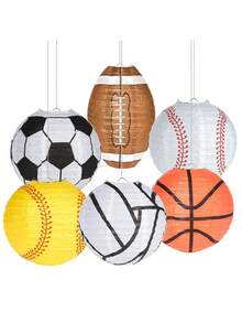 6 Stück Sport Papierlaternen, 7,87 Zoll Sport Hängende Papierlaternen, Fußball, American Football, Baseball, Basketball, Volleyball, Softball Laternen für Sport-Themen Party, Spiel, Geburtstag, Hochzeit, Brautparty Dekoration - Kugellaternen-Ornamente - Übersicht 1