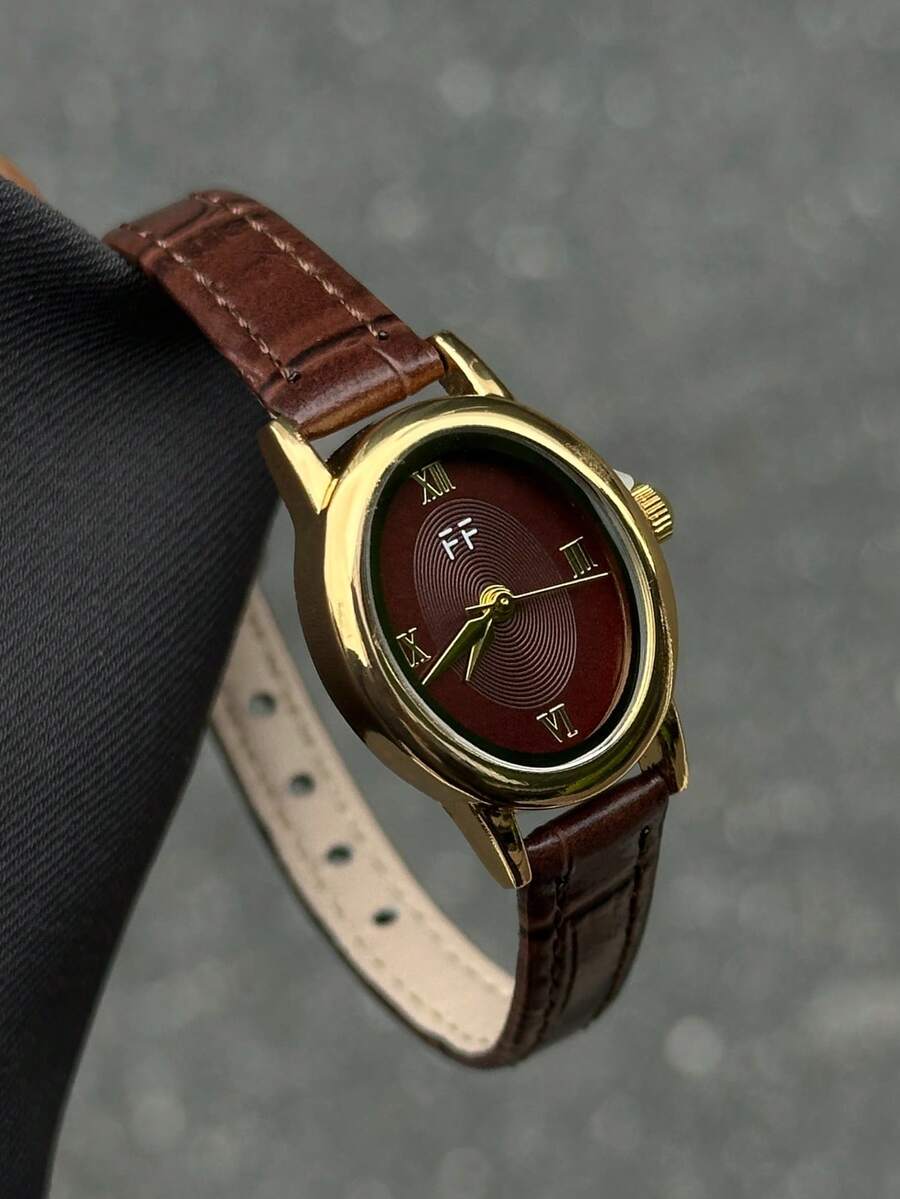 1pc Oval Women's Quartz Watch, Popular Delicate Vintage Classic Business Style, Suitable For Daily Wear, Gifting And Parties - Brown - View 1
