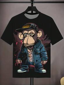 [Pierson Selection] Adult T-Shirt With 3D Digital Print, New Summer T-Shirt For Men - Hitam berminyak - View 2