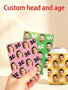 Personalized Photo Birthday Beer Can Cooler, Custom Face Photo Age Birthday Insulated Beverage Sleeve, Drink Bottle Sleeve, 30th 40th 50th 60th Birthday Anniversary Party Decoration - Multicolor - View 6