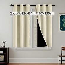 2pcs Modern Minimalist Beige Blackout Short Curtains With Black Lining, Top Grommet Rings, For Dining Room, Kitchen, Cabinet Door, Room Divider, Home Decor, Small Window, Door Curtain - Beige - View 10